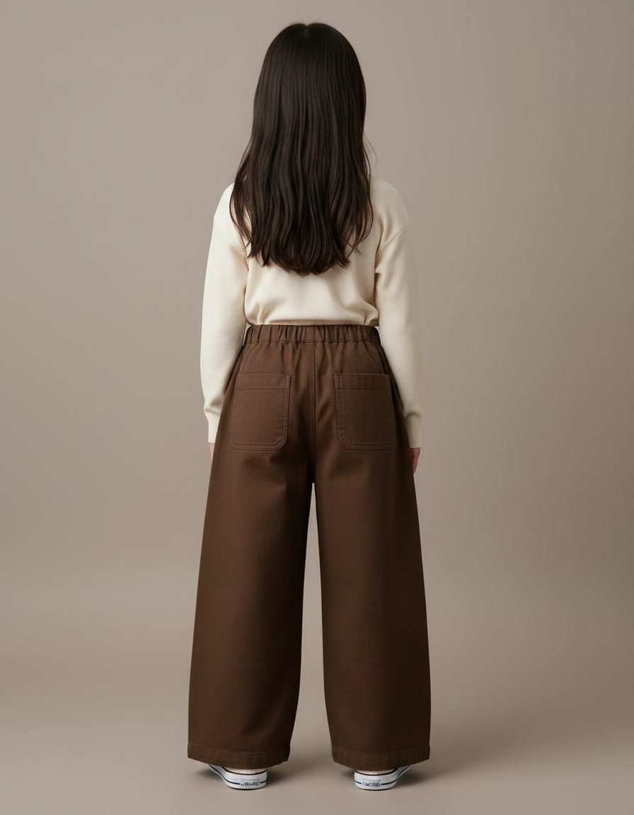 Pantalon Japonais Marron Coton Ample Enfant Uni - Toile - vue 2