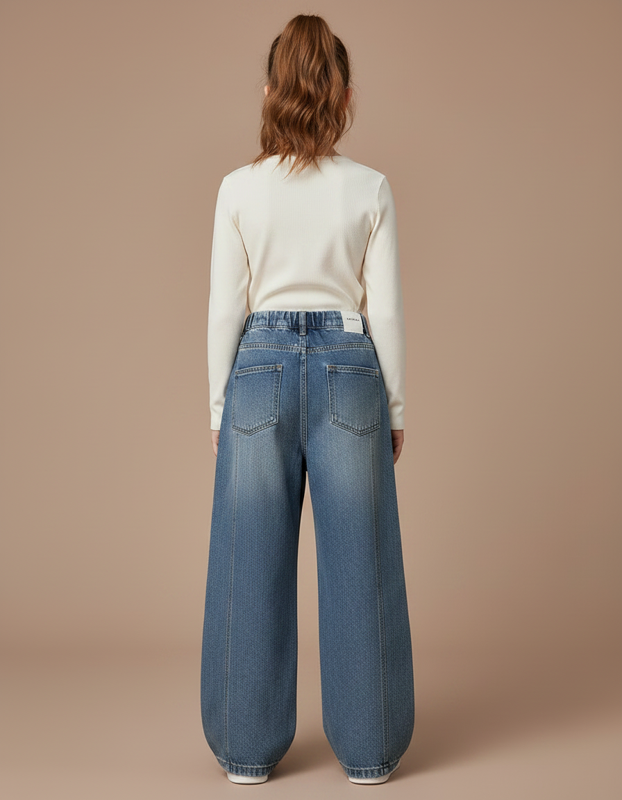 Pantalon Japonais Denim Ample Cargo Bleu Fille - Jean - vue 2