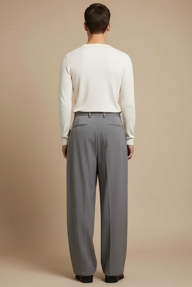 Pantalon Japonais Gris Plissé Ample Décontracté Homme - Polyester - vue 2
