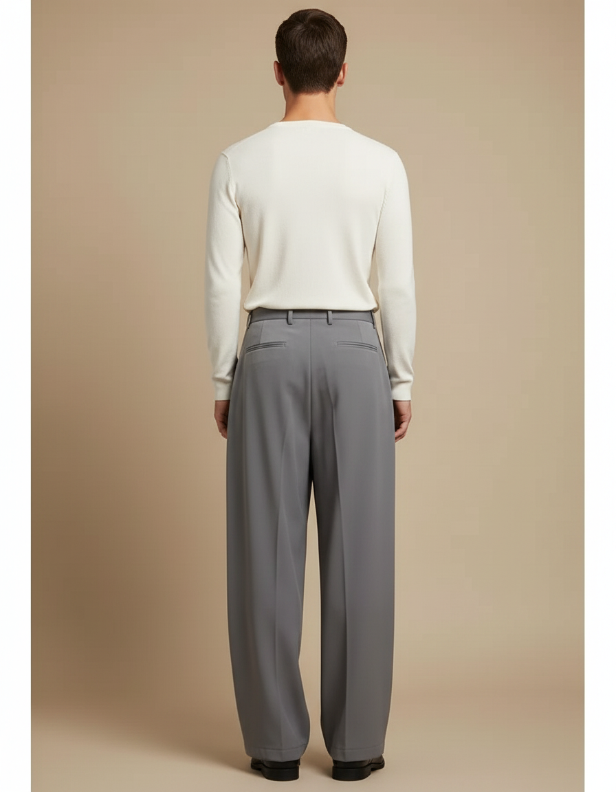 Pantalon Japonais Gris Plissé Ample Décontracté Homme - Polyester - vue 2
