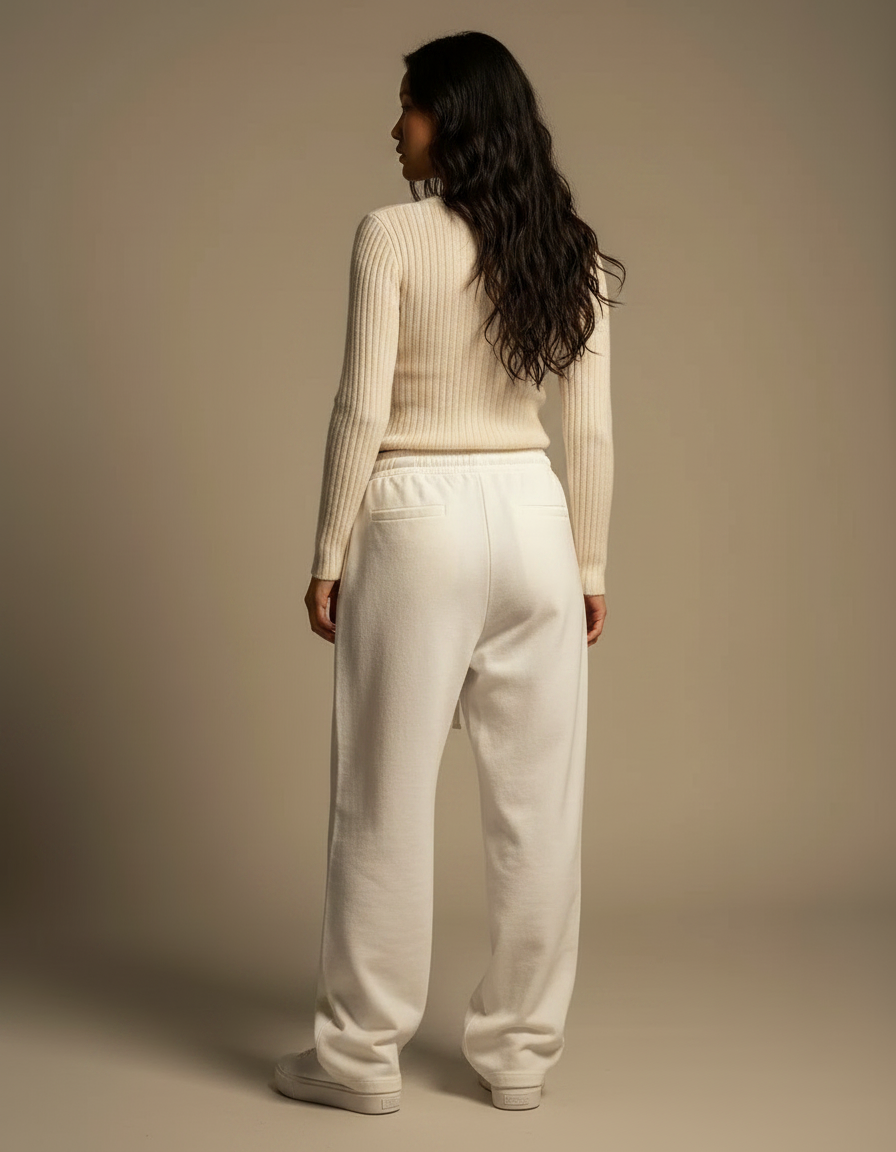 Pantalon Japonais Blanc Ample Cordon Décontracté Fluide - Molleton - vue 2