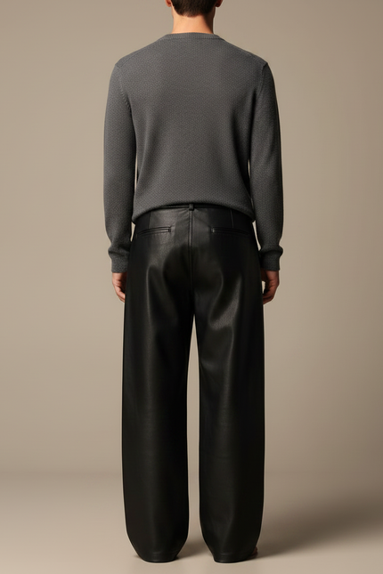 Pantalon Japonais Noir Cuir Ample Décontracté Homme - Simili cuir - vue 2