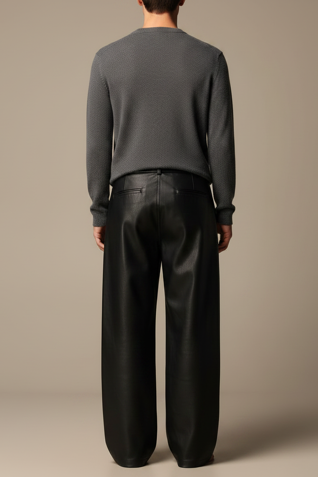 Pantalon Japonais Noir Cuir Ample Décontracté Homme - Simili cuir - vue 2