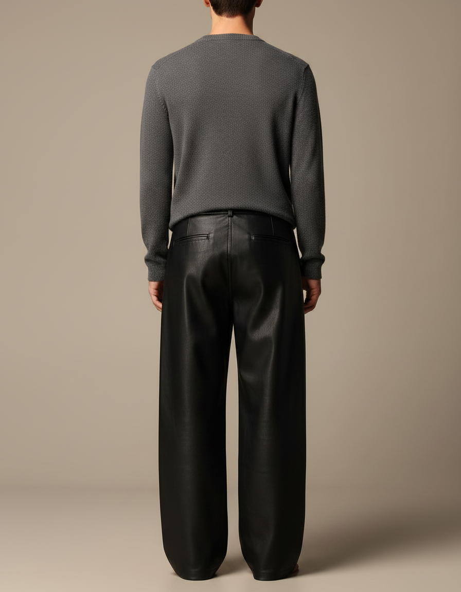 Pantalon Japonais Noir Cuir Ample Décontracté Homme - Simili cuir - vue 2