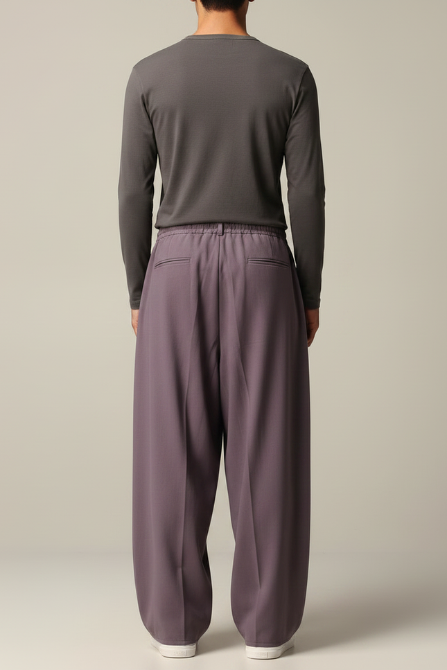 Pantalon Japonais Ample Plissé Violet Décontracté Homme - Polyester - vue 2
