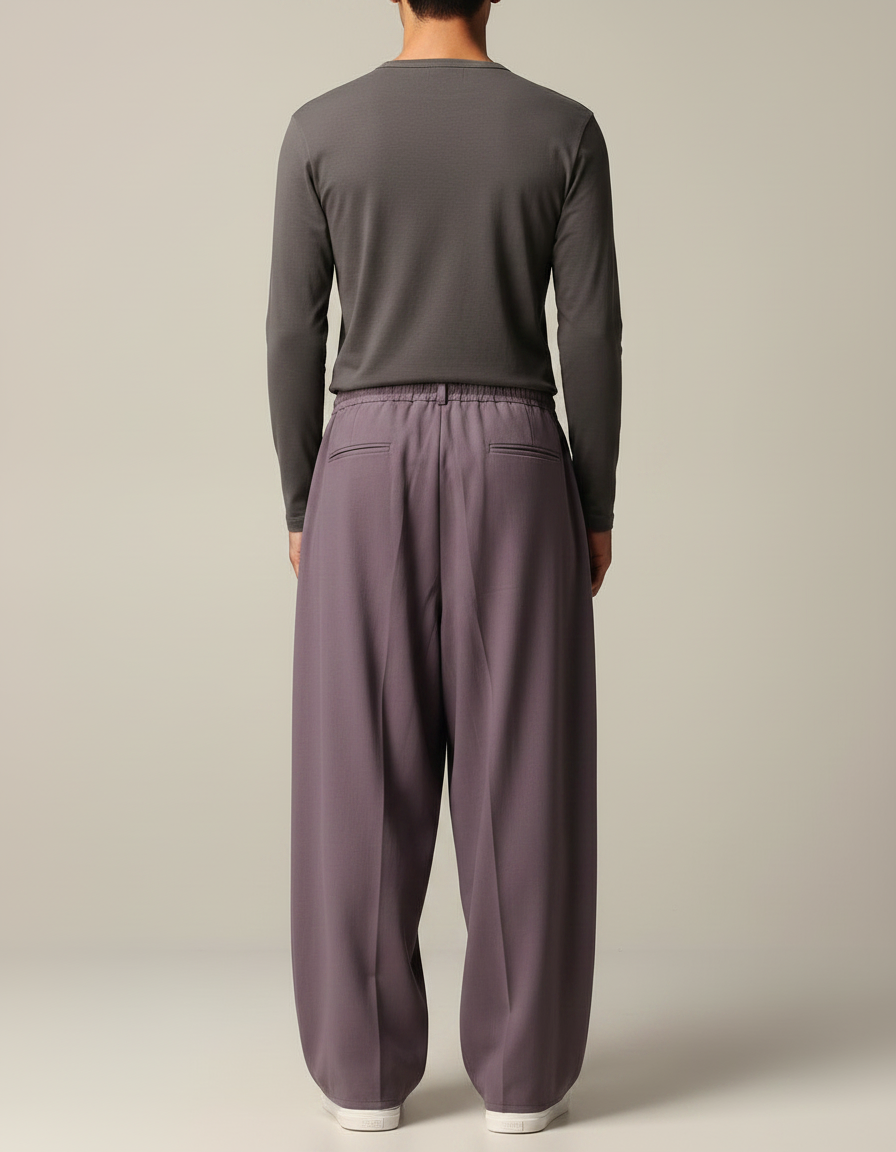 Pantalon Japonais Ample Plissé Violet Décontracté Homme - Polyester - vue 2