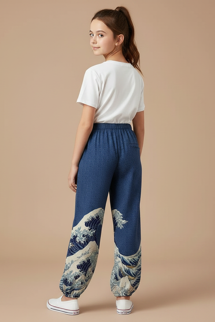 Pantalon Japonais Vagues Bleues Ample Enfant Harajuku - Coton - vue 2
