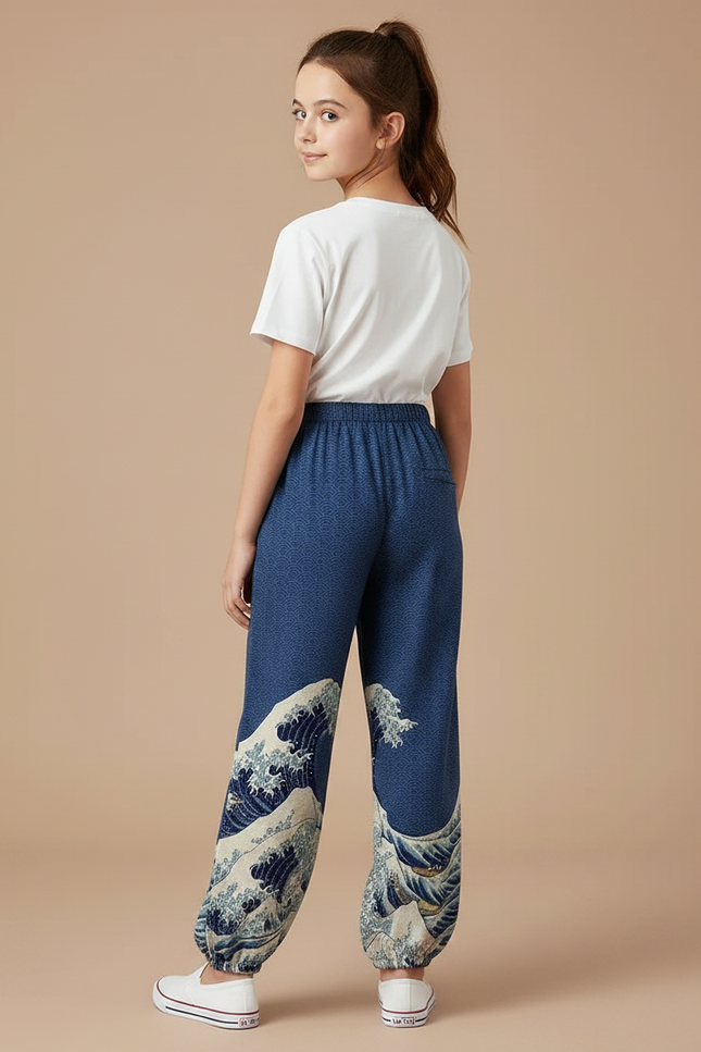 Pantalon Japonais Vagues Bleues Ample Enfant Harajuku - Coton - vue 2