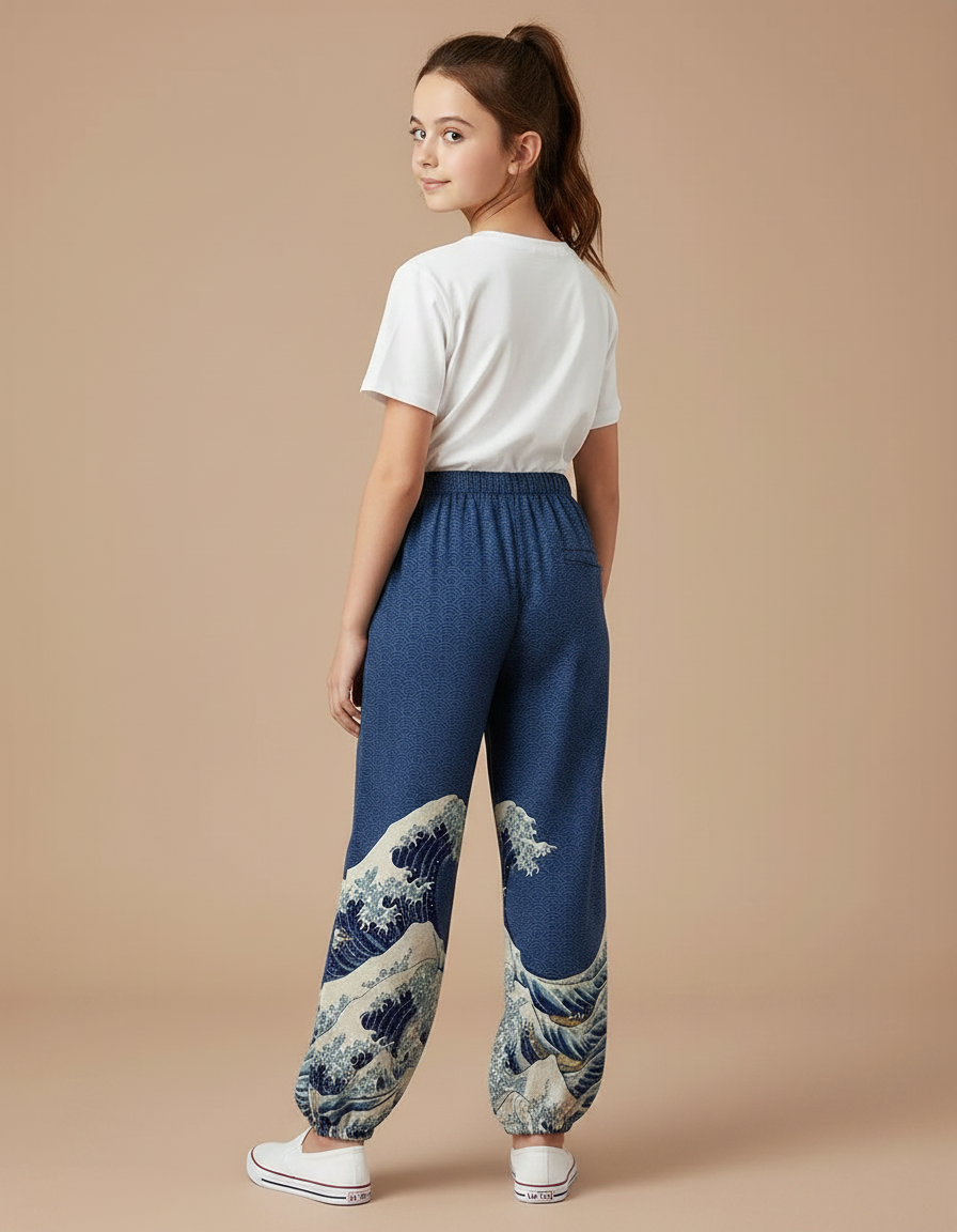 Pantalon Japonais Vagues Bleues Ample Enfant Harajuku - Coton - vue 2