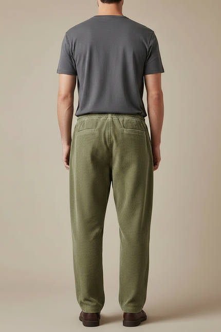 Pantalon Japonais Vert Côtelé Ample Décontracté Homme - Kaki Cordé - vue 2