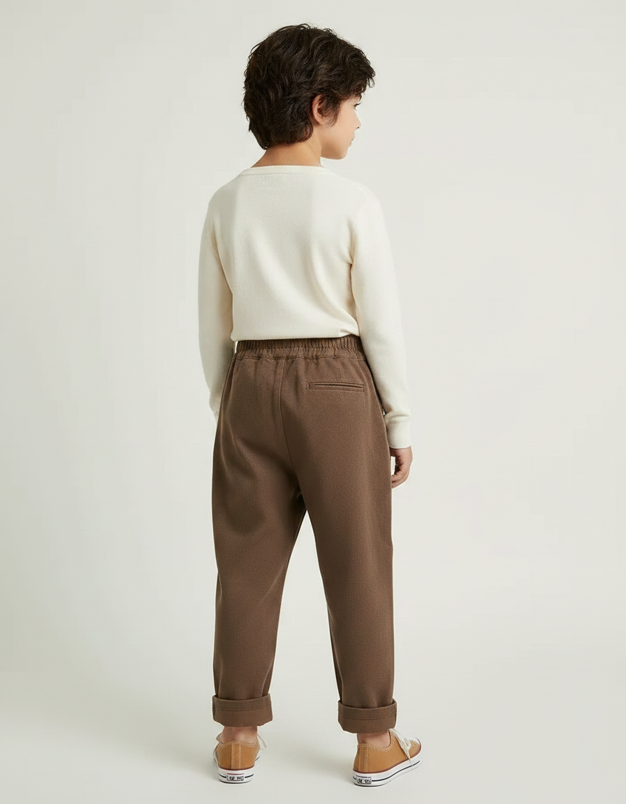 Pantalon Japonais Marron Ample Croisé Décontracté Enfant - Laine - vue 2