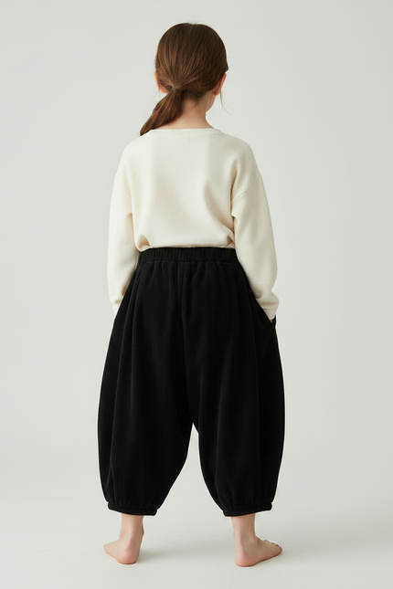 Pantalon Japonais Côtelé Noir Ample Confortable Enfant - Cordé - vue 2