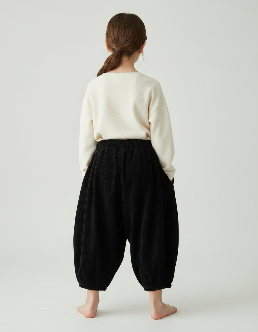 Pantalon Japonais Côtelé Noir Ample Confortable Enfant - Cordé - vue 2