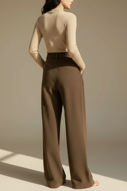 Pantalon Japonais Marron Ample Plissé Décontracté - Laine - vue 2