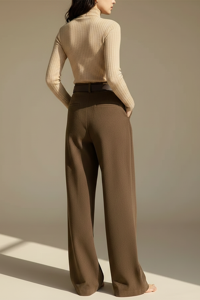 Pantalon Japonais Marron Ample Plissé Décontracté - Laine - vue 2