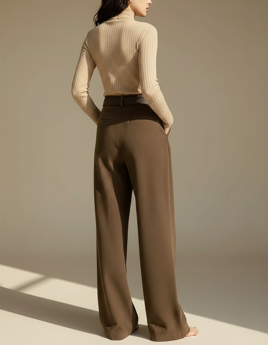 Pantalon Japonais Marron Ample Plissé Décontracté - Laine - vue 2