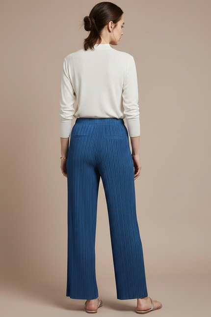 Pantalon Japonais Bleu Plissé Ample Fluide Élégant - Polyester - vue 2
