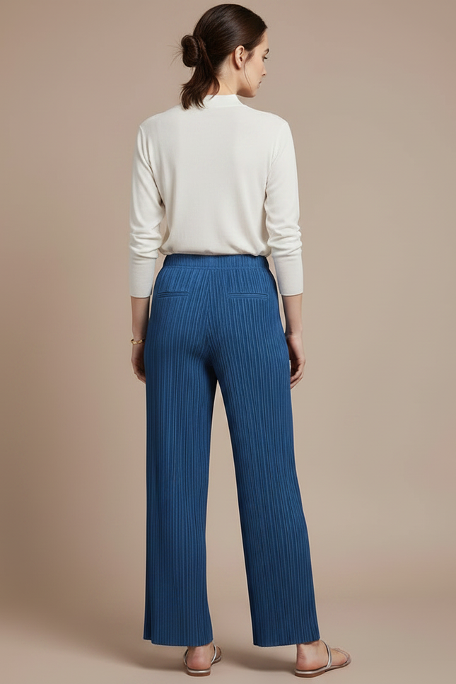 Pantalon Japonais Bleu Plissé Ample Fluide Élégant - Polyester - vue 2