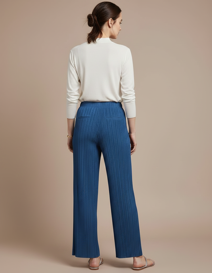 Pantalon Japonais Bleu Plissé Ample Fluide Élégant - Polyester - vue 2