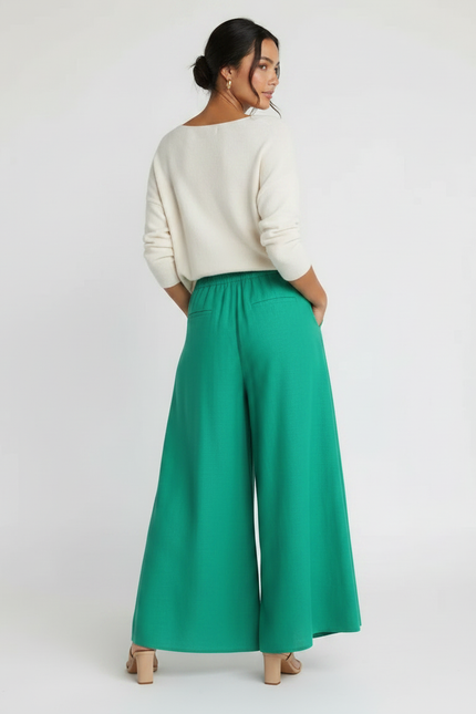 Pantalon Japonais Vert Ample Fluide Taille Élastique - Viscose - vue 2
