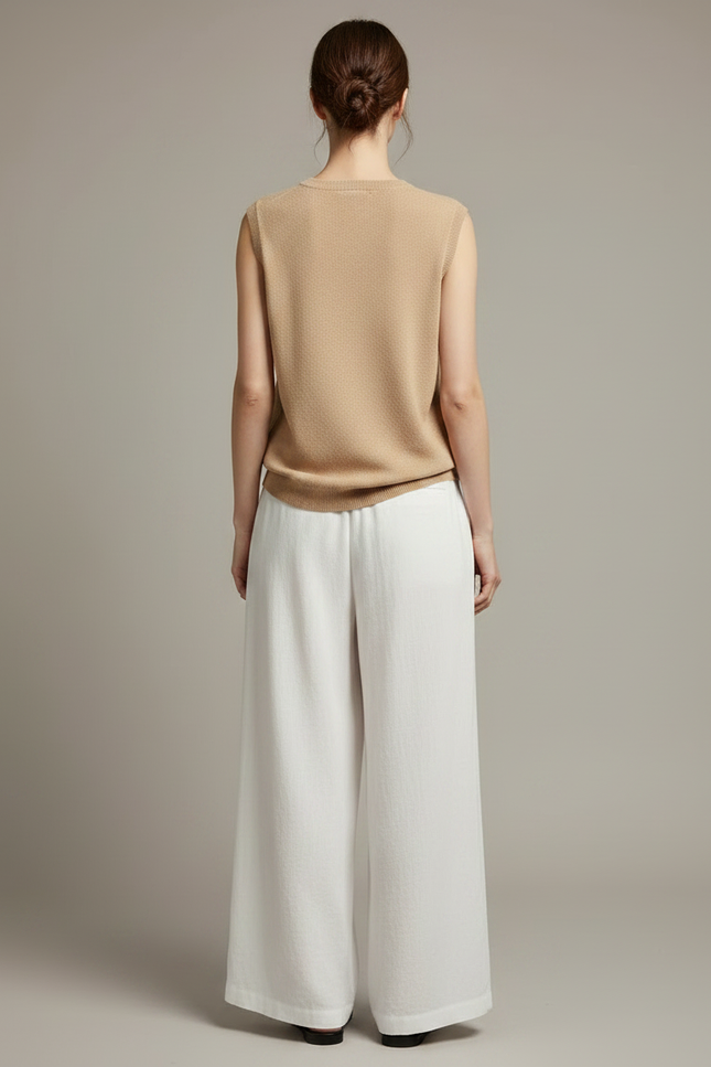Pantalon Japonais Blanc Fluide Ample Coton Décontracté - vue 2