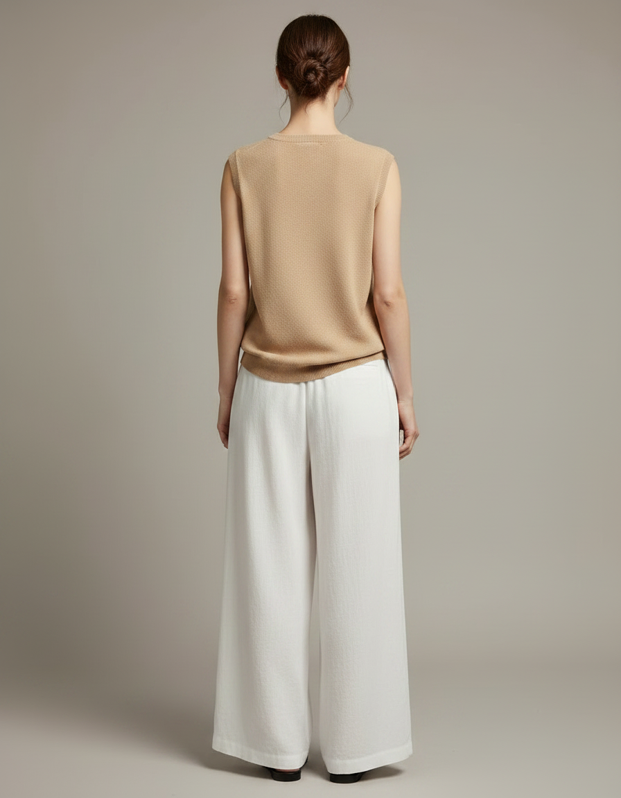 Pantalon Japonais Blanc Fluide Ample Coton Décontracté - vue 2