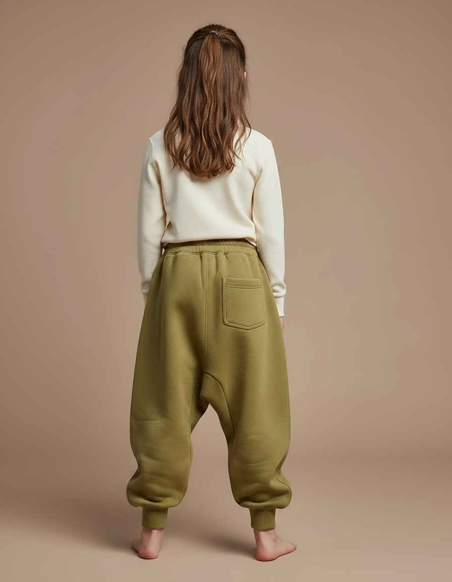 Pantalon Japonais Vert Kaki Ample Molleton Enfant - vue 2