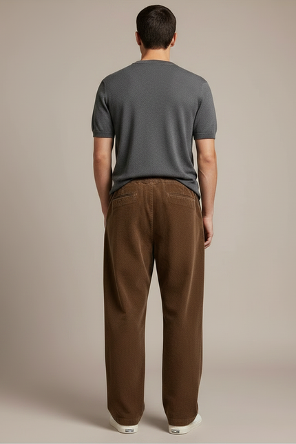 Pantalon Japonais Marron Ample Velours Côtelé Cordon Décontracté - Cordé - vue 2