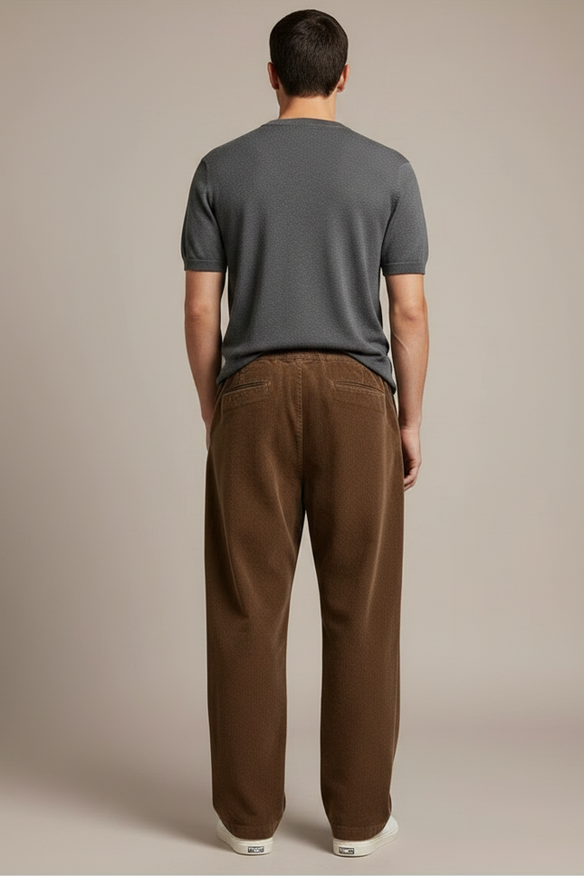 Pantalon Japonais Marron Ample Velours Côtelé Cordon Décontracté - Cordé - vue 2