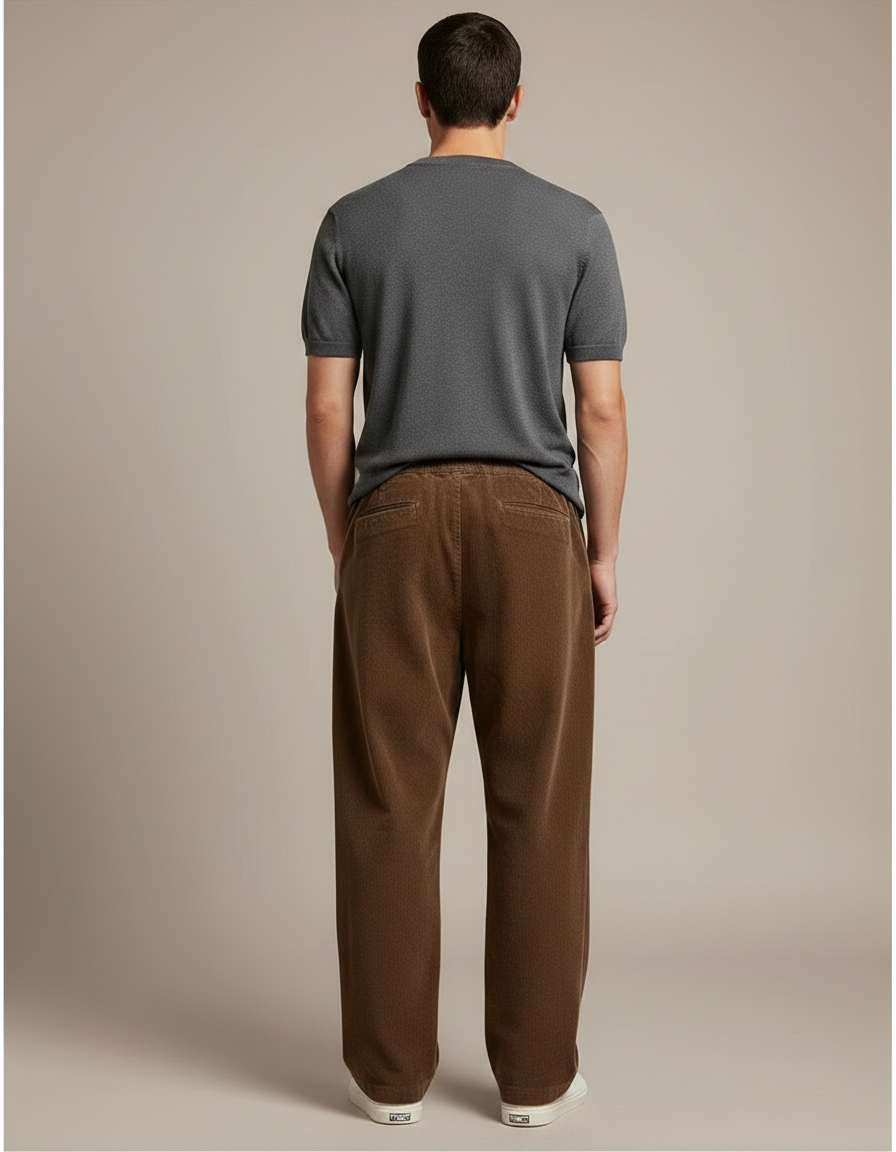 Pantalon Japonais Marron Ample Velours Côtelé Cordon Décontracté - Cordé - vue 2