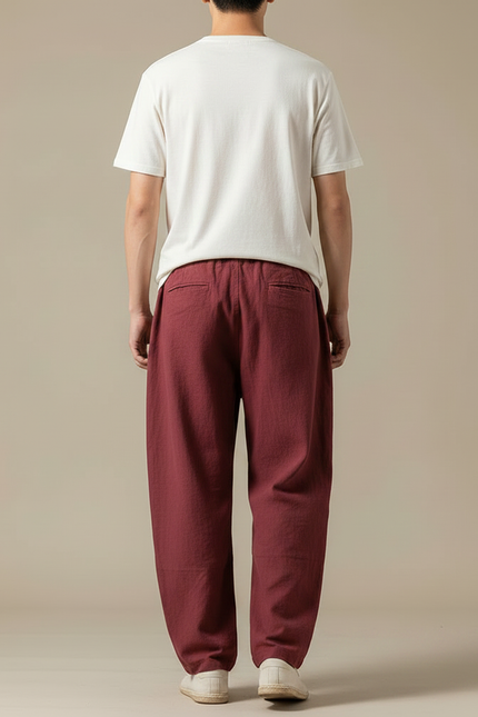 Pantalon Baggy Japonais - Bordeaux Lin - vue 2