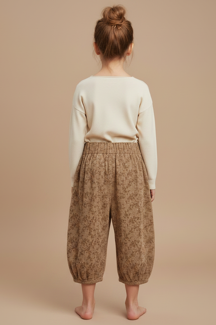 Pantalon Japonais Côtelé Floral Ample Harem Enfant - Camel Cordé - vue 2