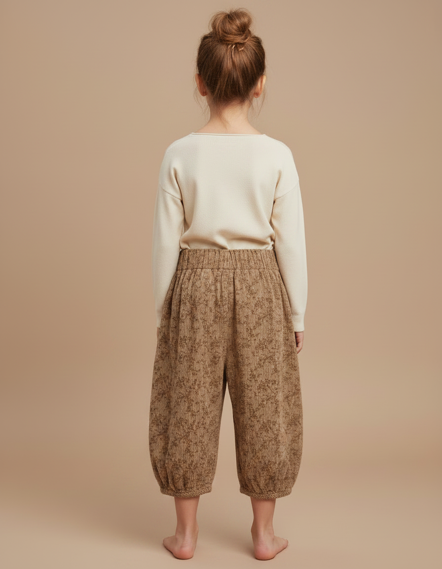 Pantalon Japonais Côtelé Floral Ample Harem Enfant - Camel Cordé - vue 2
