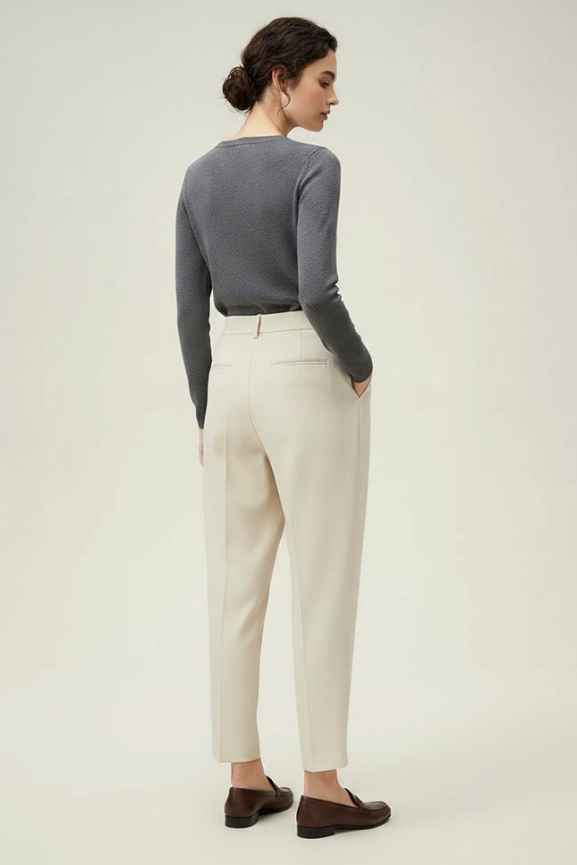 Pantalon Japonais Beige Plissé Ample Confortable - Gabardine - vue 2