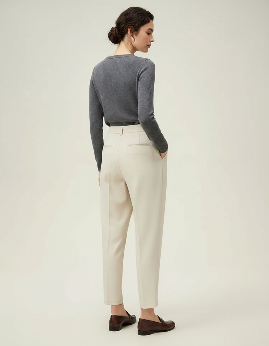 Pantalon Japonais Beige Plissé Ample Confortable - Gabardine - vue 2