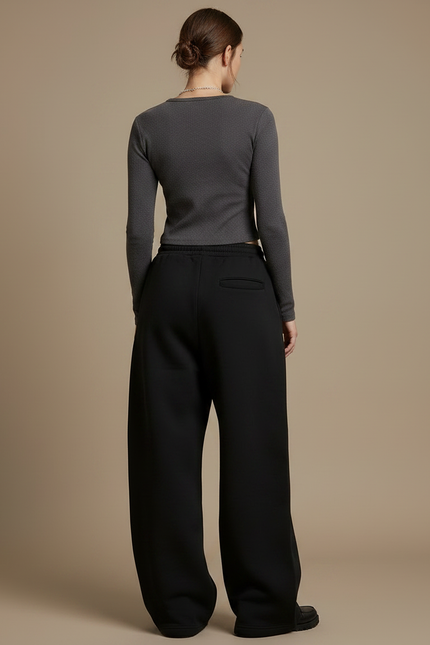 Pantalon Japonais Noir Large Cordon Confortable Sport - Molleton - vue 2