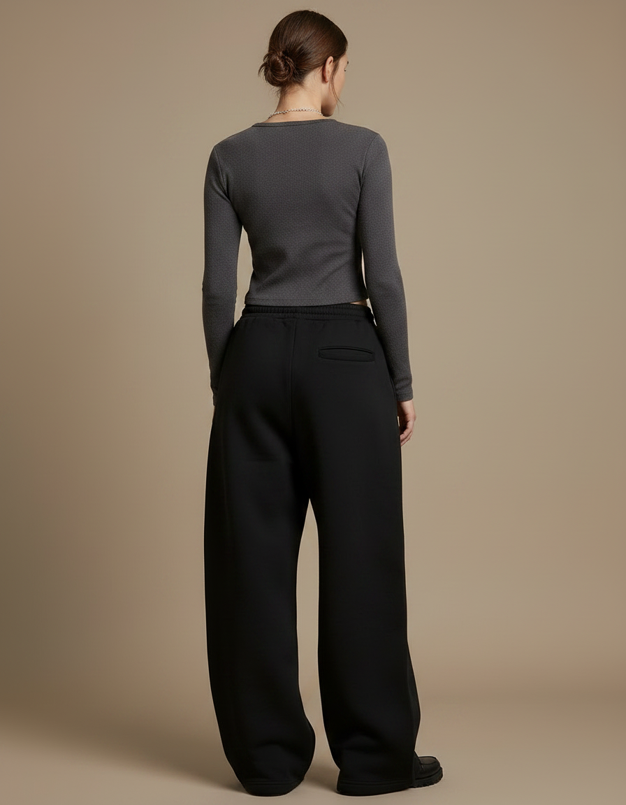Pantalon Japonais Noir Large Cordon Confortable Sport - Molleton - vue 2