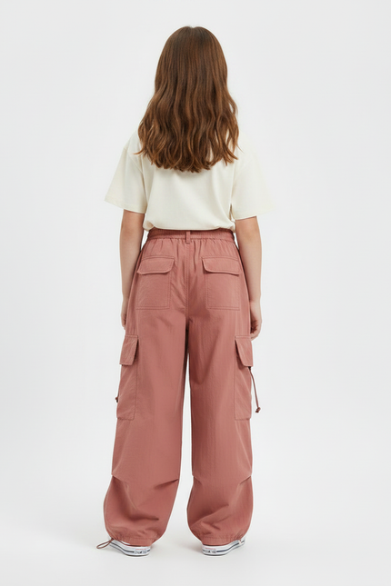 Pantalon Japonais Rose Cargo Ample Streetwear Enfant - Polyester - vue 2