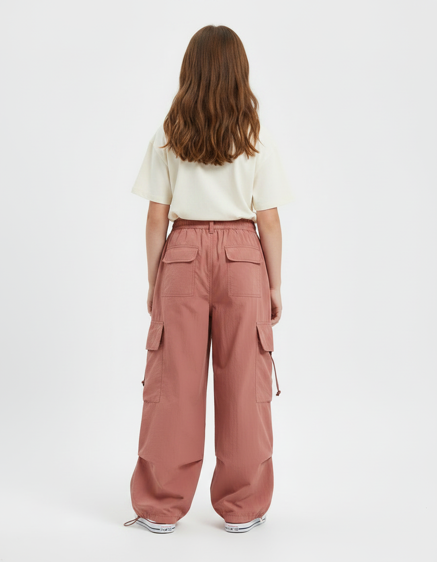 Pantalon Japonais Rose Cargo Ample Streetwear Enfant - Polyester - vue 2