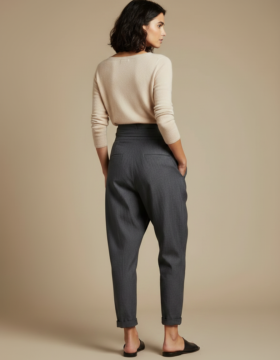 Pantalon Japonais Gris Ample Décontracté Fluide Élégant - Gabardine - vue 2