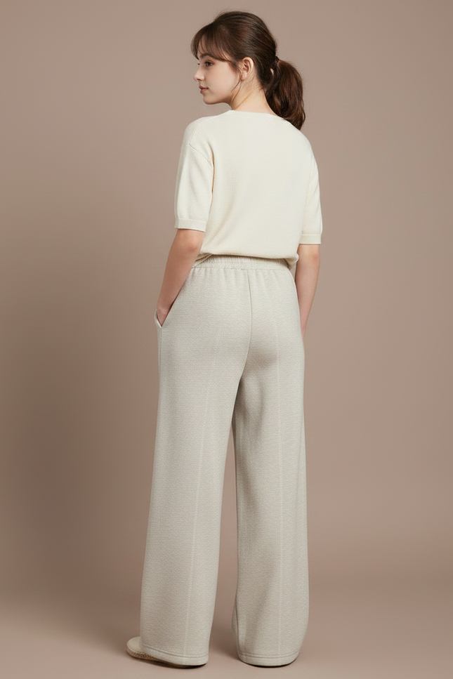 Pantalon Japonais Crème Ample Droit Doux Confortable - Beige Molleton - vue 2