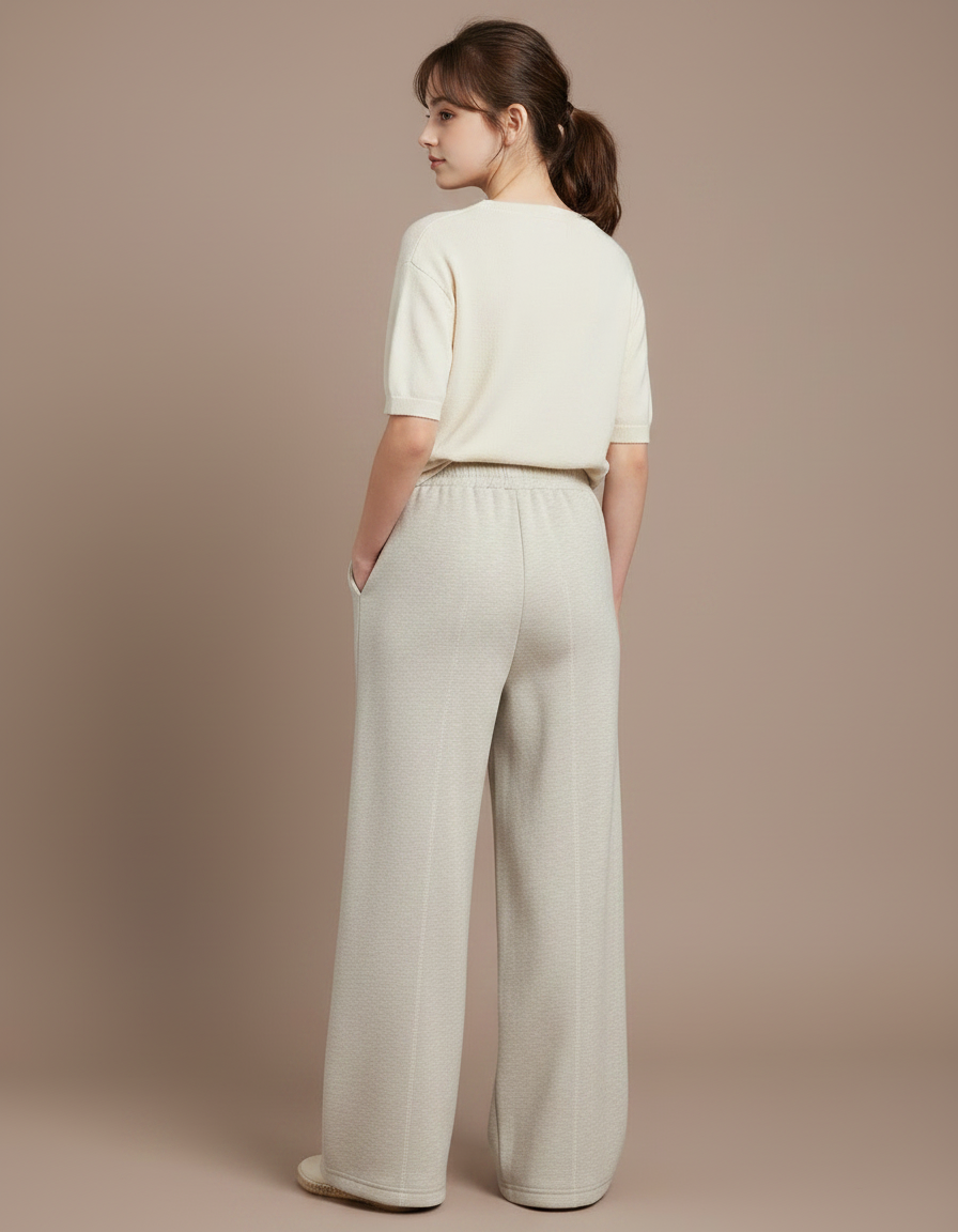 Pantalon Japonais Crème Ample Droit Doux Confortable - Beige Molleton - vue 2