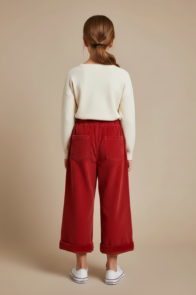 Pantalon Japonais Côtelé Rouge Ample Droit Enfant - Cordé - vue 2