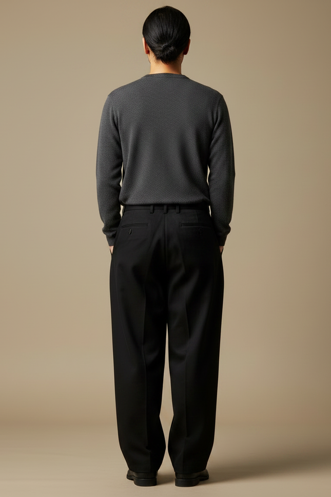 Pantalon Japonais Noir Ample Plissé Coton Décontracté - vue 2