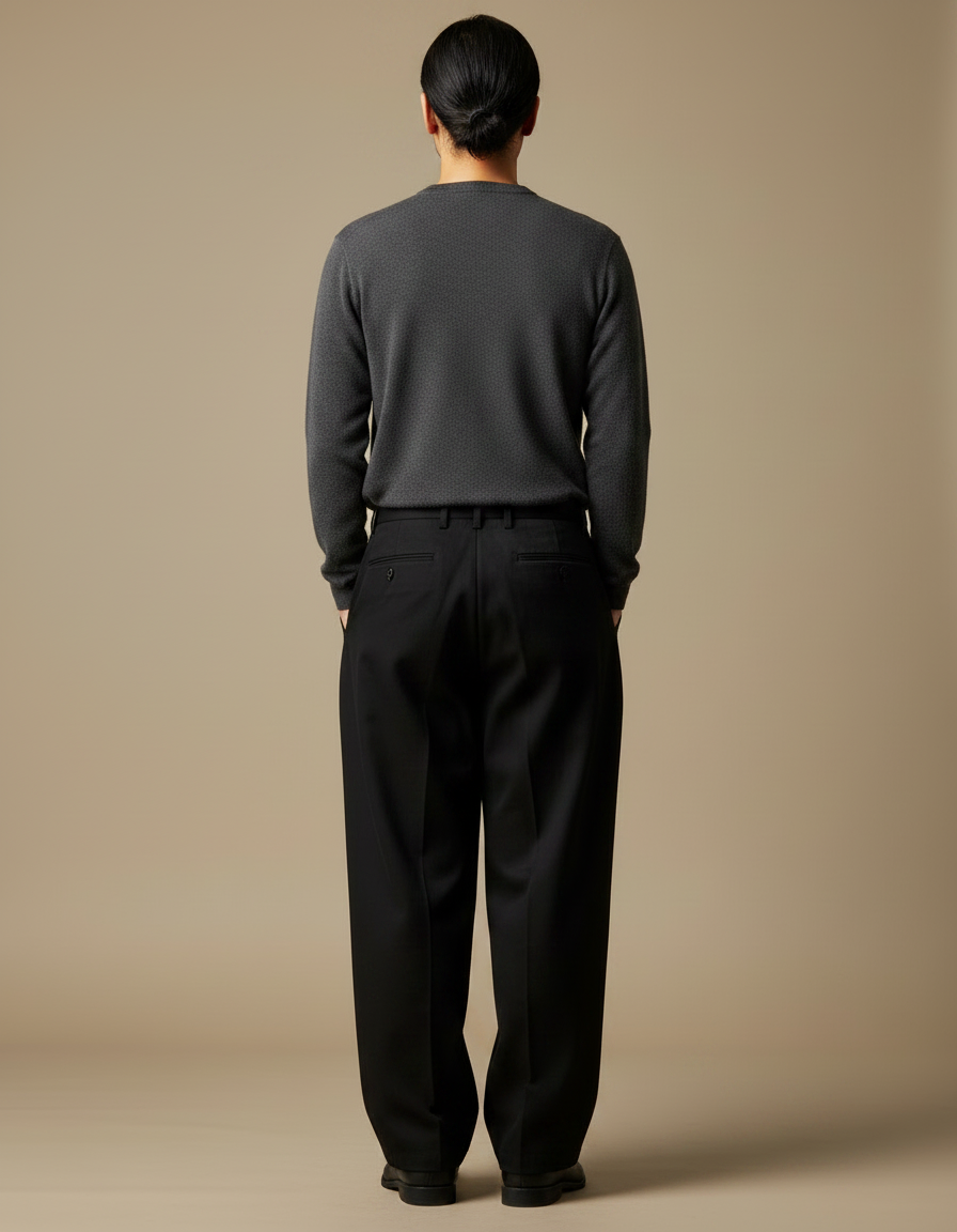 Pantalon Japonais Noir Ample Plissé Coton Décontracté - vue 2