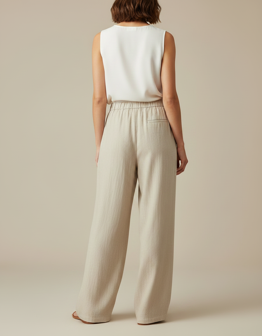 Pantalon Japonais Beige Ample Lin Cordon Fluide - vue 2