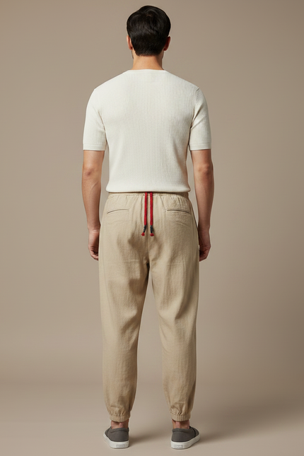 Pantalon Japonais Beige Coton Lin Ample Décontracté - vue 2