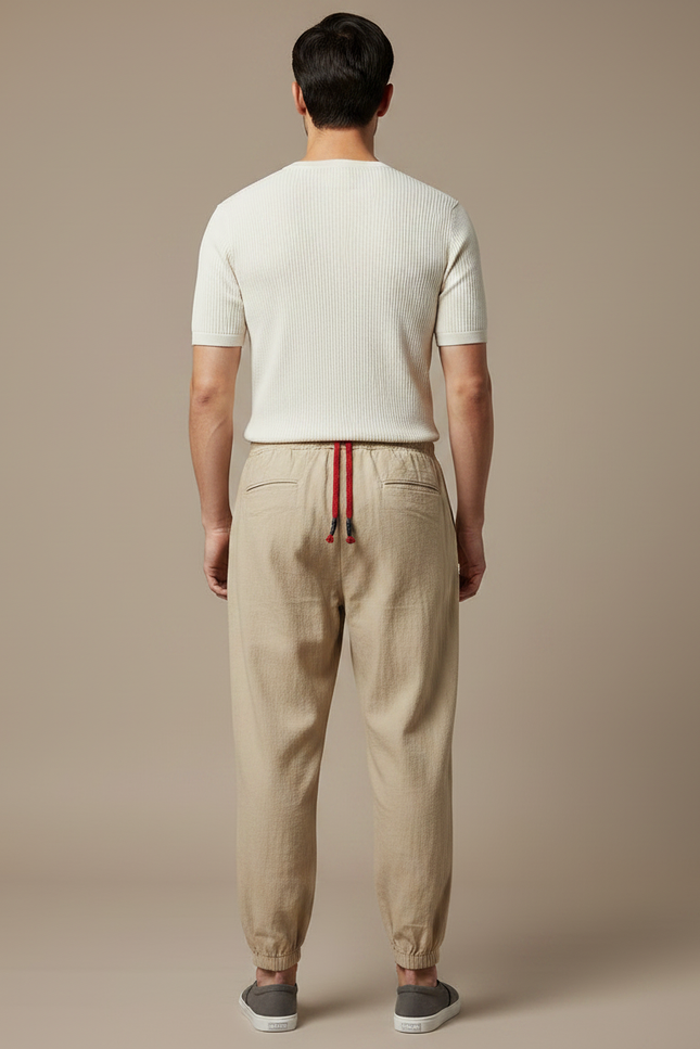 Pantalon Japonais Beige Coton Lin Ample Décontracté - vue 2