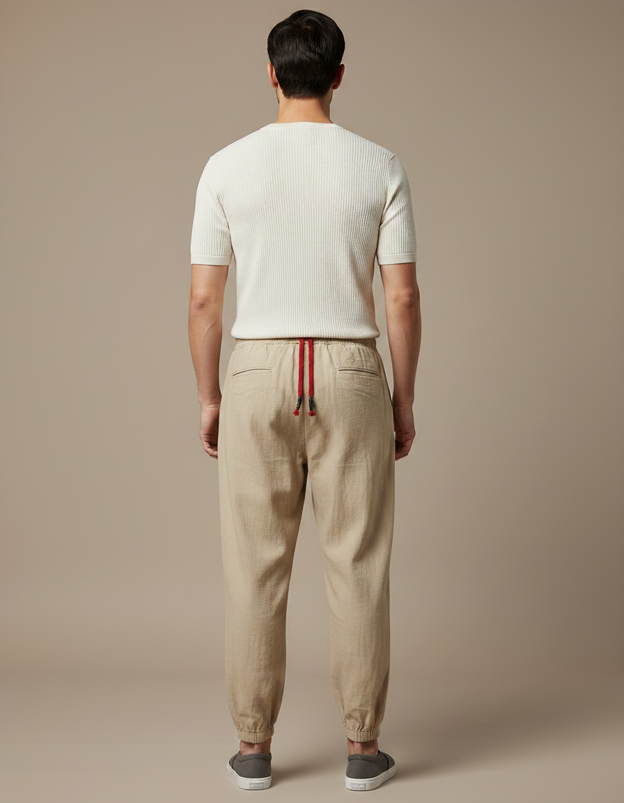 Pantalon Japonais Beige Coton Lin Ample Décontracté - vue 2
