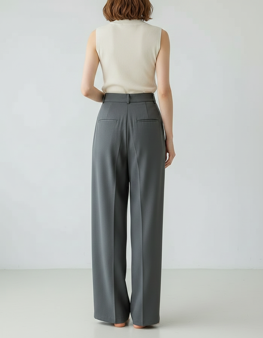 Pantalon Japonais Gris Anthracite Ample Plissé Confortable - Polyester - vue 2